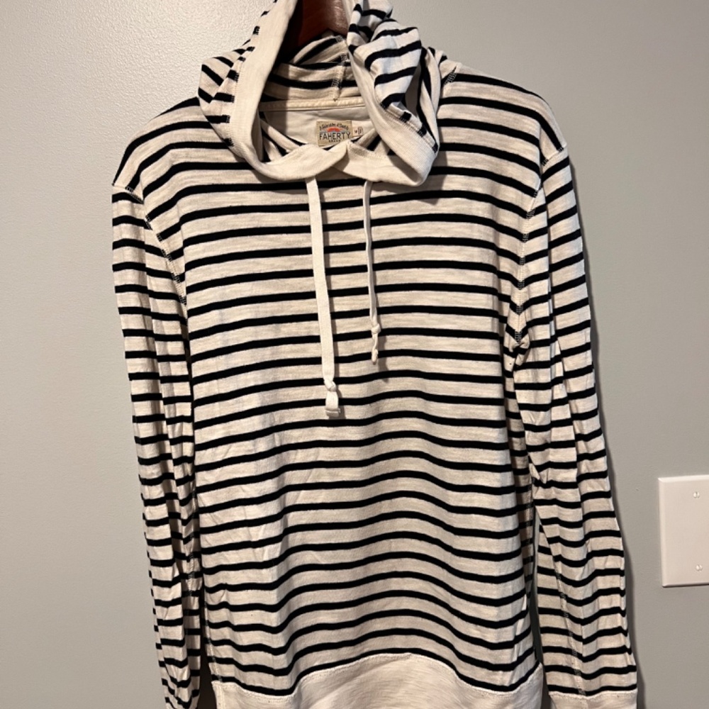 Faherty Black and White Striped Hoodie